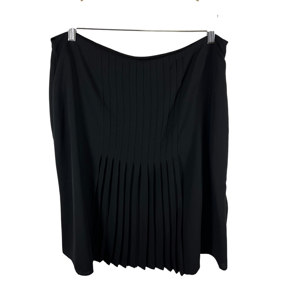 Lauren Ralph Lauren Black Pleated Midi‎ Skirt Size 14 Side Zip Crepe Designer